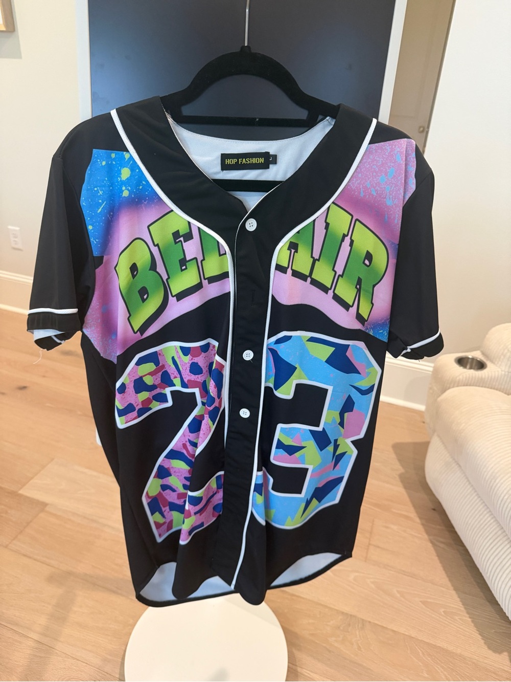 Bel-Air Graphic Baseball Jersey - Black with Neon Green & Multi